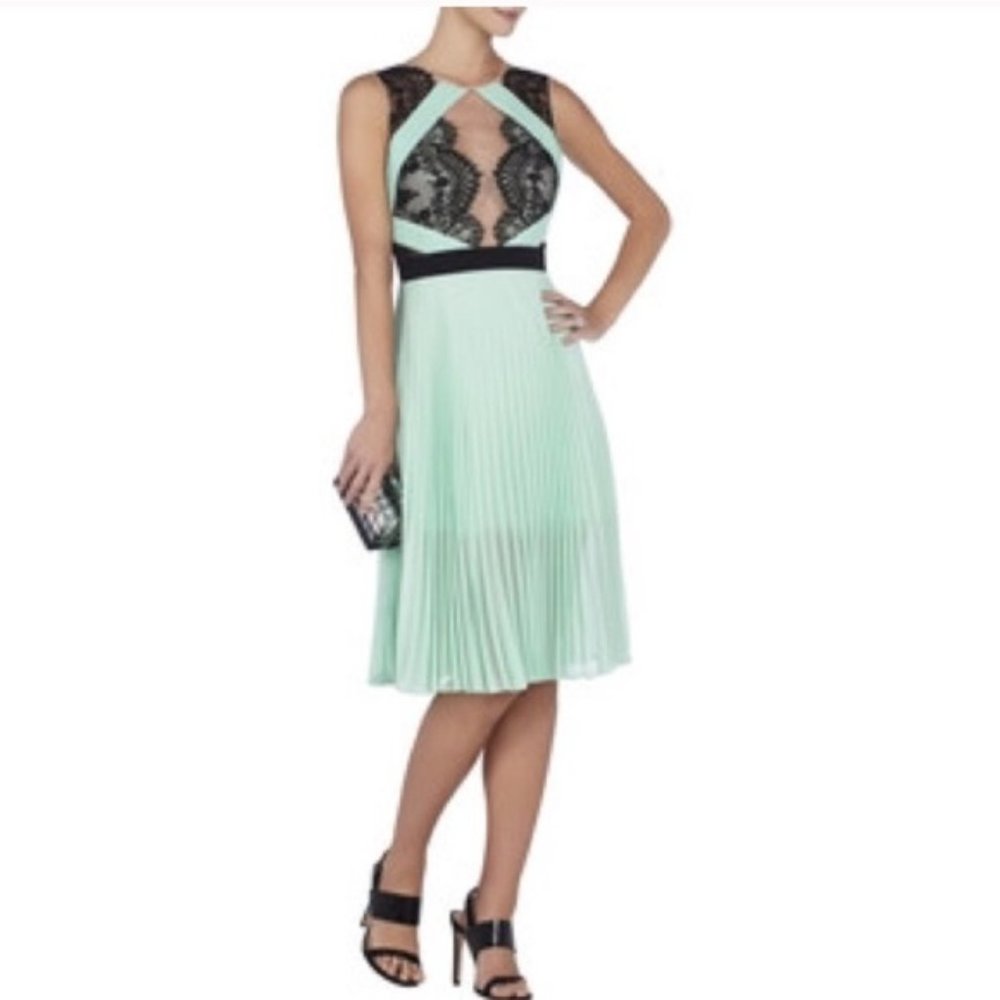 BCBGMAXAZRIA mint green and black lace dress